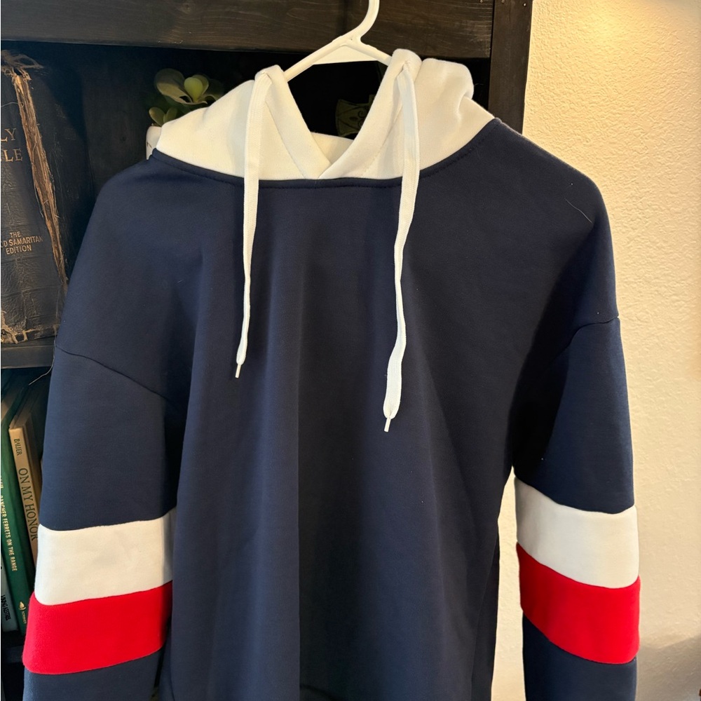 Navy and Red Men's Hoodie